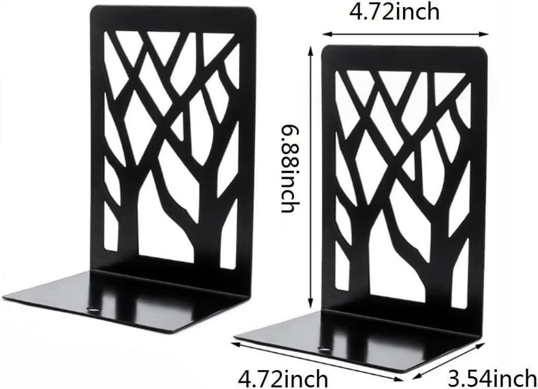 Tree Bookends Metal Nonskid Bookends Heavy Duty Bookshelves Organizer Office Bookend for Shelves, Book Ends for Heavy Books (Tree Shadow A-Black, 1 Pair)