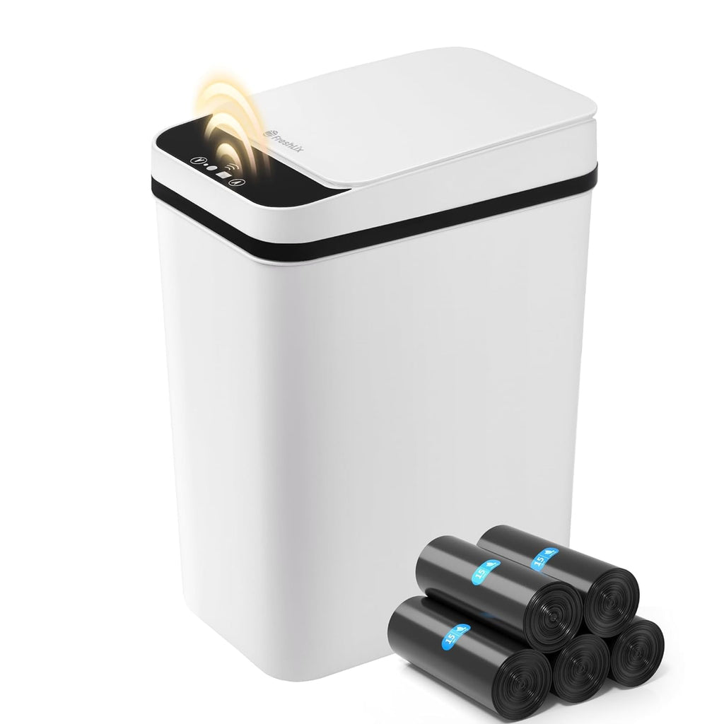 FRESHLIX Bathroom Trash Can with Lid 2.5 Gallon Automatic Touchless Garbage Cans Small Smart Motion Sensor Trashcan Slim Waterproof Trashcan for Bedroom, Office, Living Room, Toilet, RV
