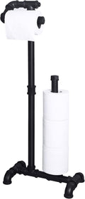 HouseAid Free Standing Industrial Pipe Toilet Paper Holder for Bathroom, Stand Rustic Iron Toilet Roll Holder with Reserve, Vintage Style, Matte Black