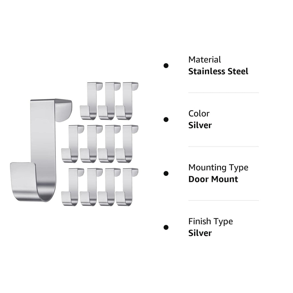 Hotop 12 Pcs Over Door Hooks for Hanging Metal Z Shaped 1 Inch, Silver