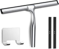 All-Purpose Shower Squeegee with Adhesive Hook for Cleaning Bathroom Glass Doors Car Window Mirrors and Tile Wall, Stainless Steel Handheld Glass Water Wiper Cleaner Removal Scraper Tool (Sliver, 10")