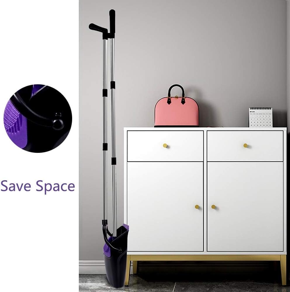 Broom and Dustpan Set, 51" Long Handle Broom with Built-in Comb - Purple