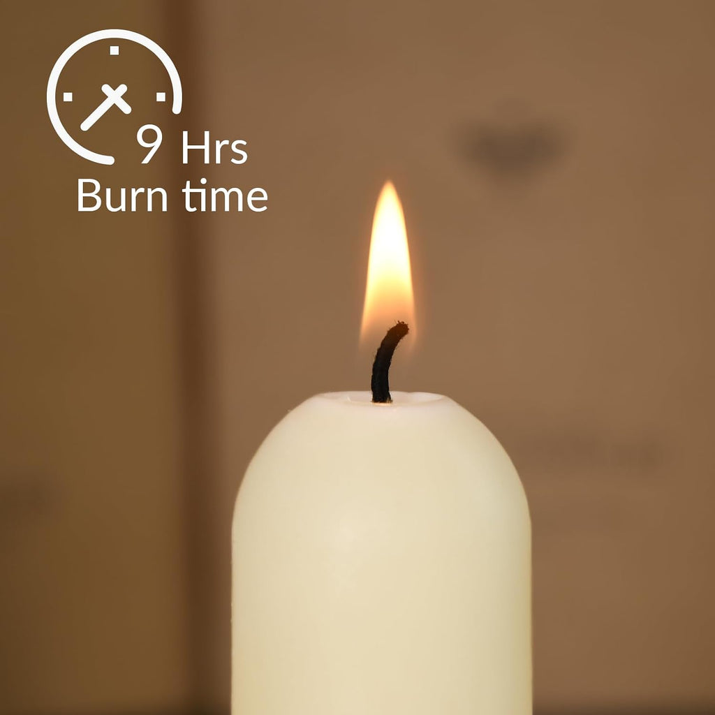 DEYBBY Pure Beeswax Emergency Pillar Candles 6 Pack,Off White,9-Hour Brun