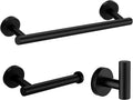Nolimas 3-Pieces Set Matte Black Bathroom Hardware Set SUS304 Stainless Steel Round Wall Mounted - Includes 12" Hand Towel Bar,Toilet Paper Holder, Robe Towel Hooks,Bathroom Accessories Kit