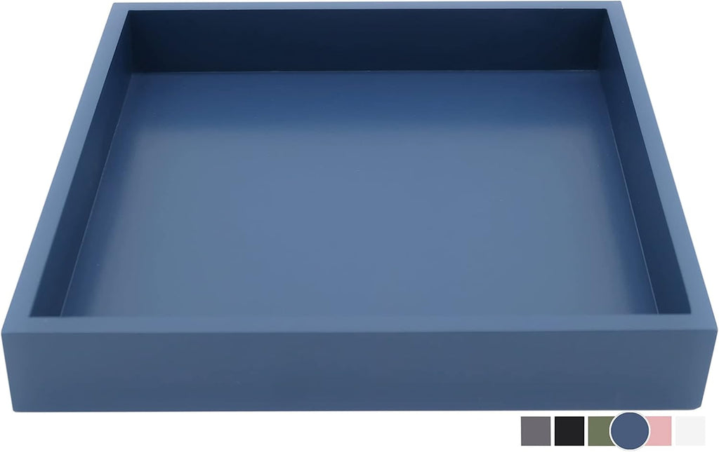 10"x10" Small Square Wood Decorative Tray for Office, Ottoman, Bathroom, Entry, Remote Controls, Countertop Organizer, Candle Tray - Twilight Blue