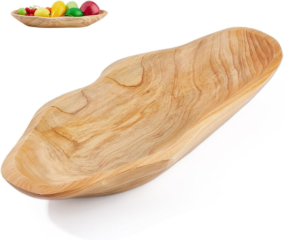 DICOSMETIC Wooden Fruit Bowl Rustic Fruit Tray Housewarming Serving Platter