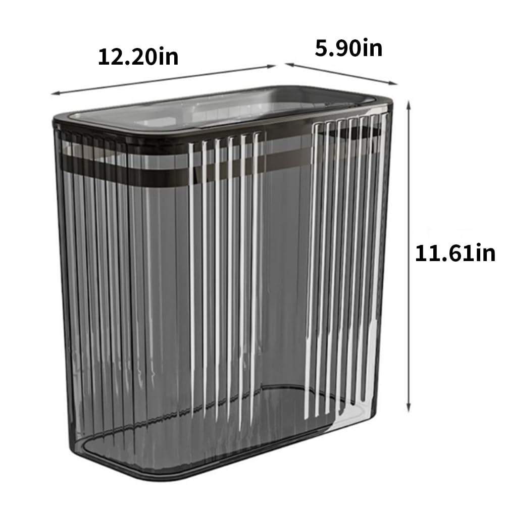Transparent Trash Can, Bathroom Trash Cans with Lids, 3.5 Gallon Garbage Can for Bedroom, Office, Plastic Slim Waste Basket with Press Top Lid, 15L Clear Trash Bin for Home, Kitchen (Gray)