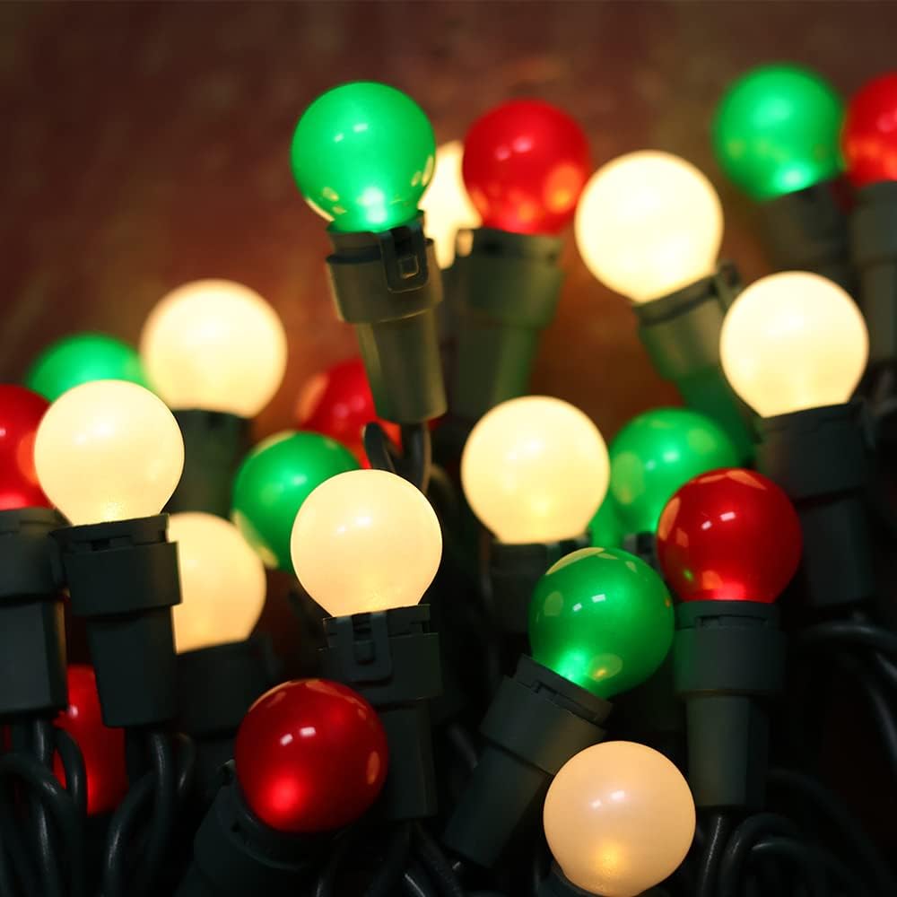 Christmas Tree Lights 70 LED G15 Christmas Lights Red White and Green Globe Christmas String Light Plug in with Pearlized Glass Indoor Outdoor use for Halloween Xmas Tree Yard Decor