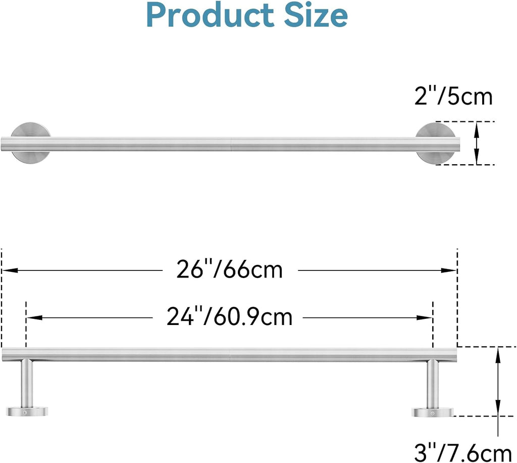 Brushed Nickel Towel Bar, 24 Inch Towel Rack for Bathroom Wall-Mounted