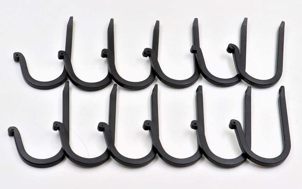THDC Single Prong Wrought Iron Hooks, Vintage Hand Forged Iron Curved Metal Fasteners – Decorative Colonial Wall Décor, Heavy Duty Wall Hooks, Hangers for Keys, Coats, Robe, Bags, Home, Kitchen (12)