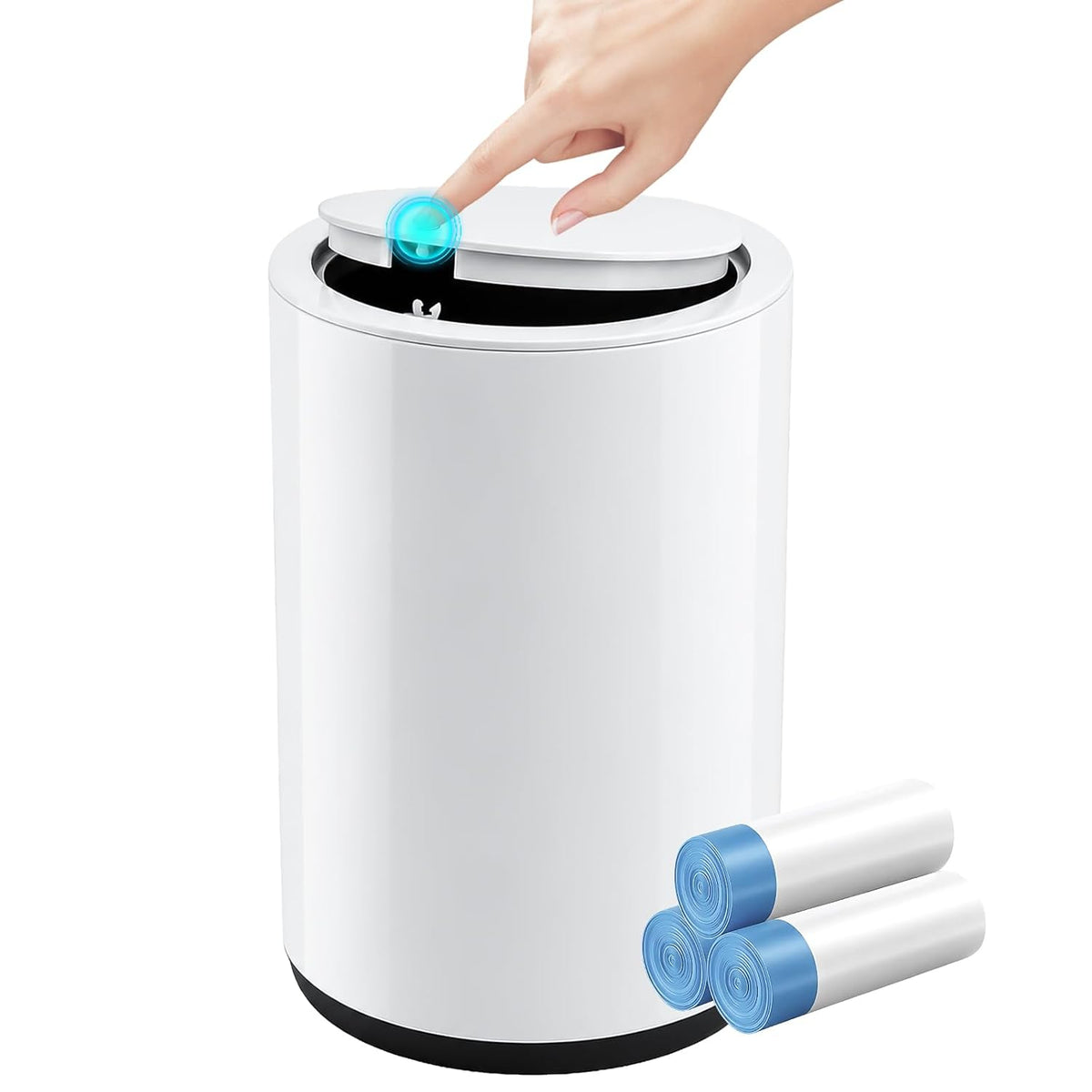 Small Bathroom Trash Can with Lid, 2.1 Gallon Plastic Garbage Can White