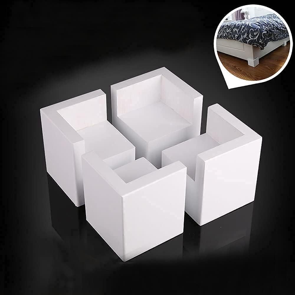 Set of 4 Bed Risers Furniture Square Risers 2 Inches Wooden Heavy Duty Black Bed Lifts for Sofa Couch Chair Table Legs,Helps You Storage Under The Bed… (White)