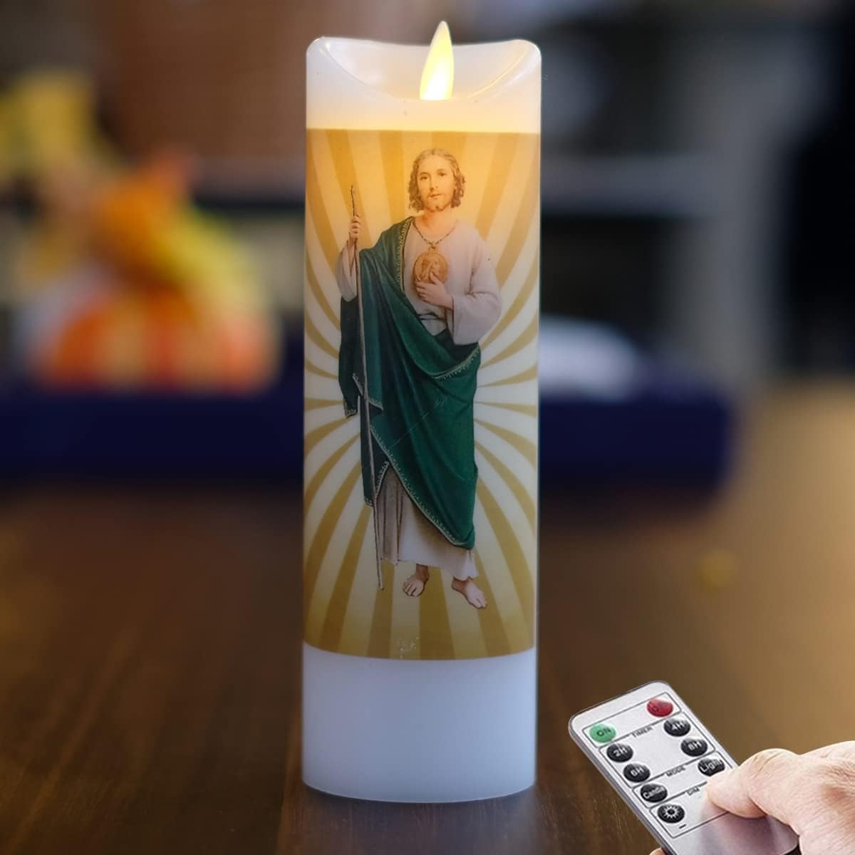 NONNO & ZGF Saint Judes Flameless Prayer Candle, Real Wax, Moving Wick, St Jude Devotion Battery Operated Candles with Remote Timer Function, Bright Flicker Light