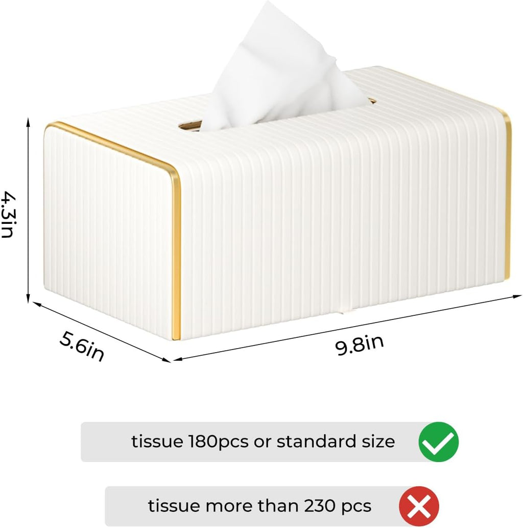 PU Leather Rectangle Tissue Box Cover, White, Long Tissue Box Holder