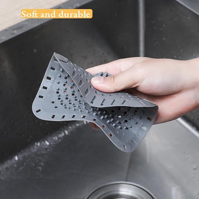 Drain Hair Catcher, Silicone Bathtub Drain Protector 2 PCS (Gray/Black, Square)