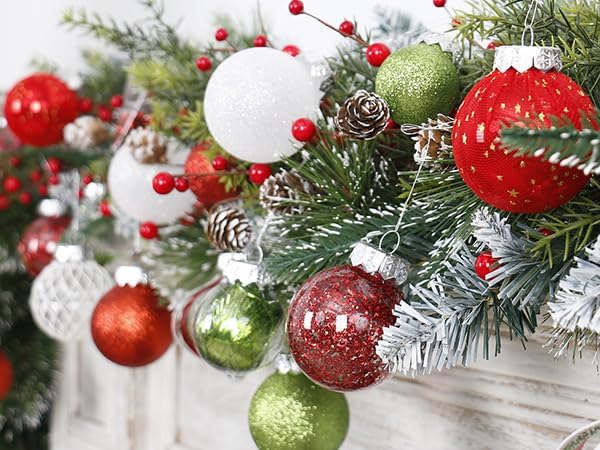 34PCS Red/Green/White Christmas Ball Ornaments Set for Tree Decor