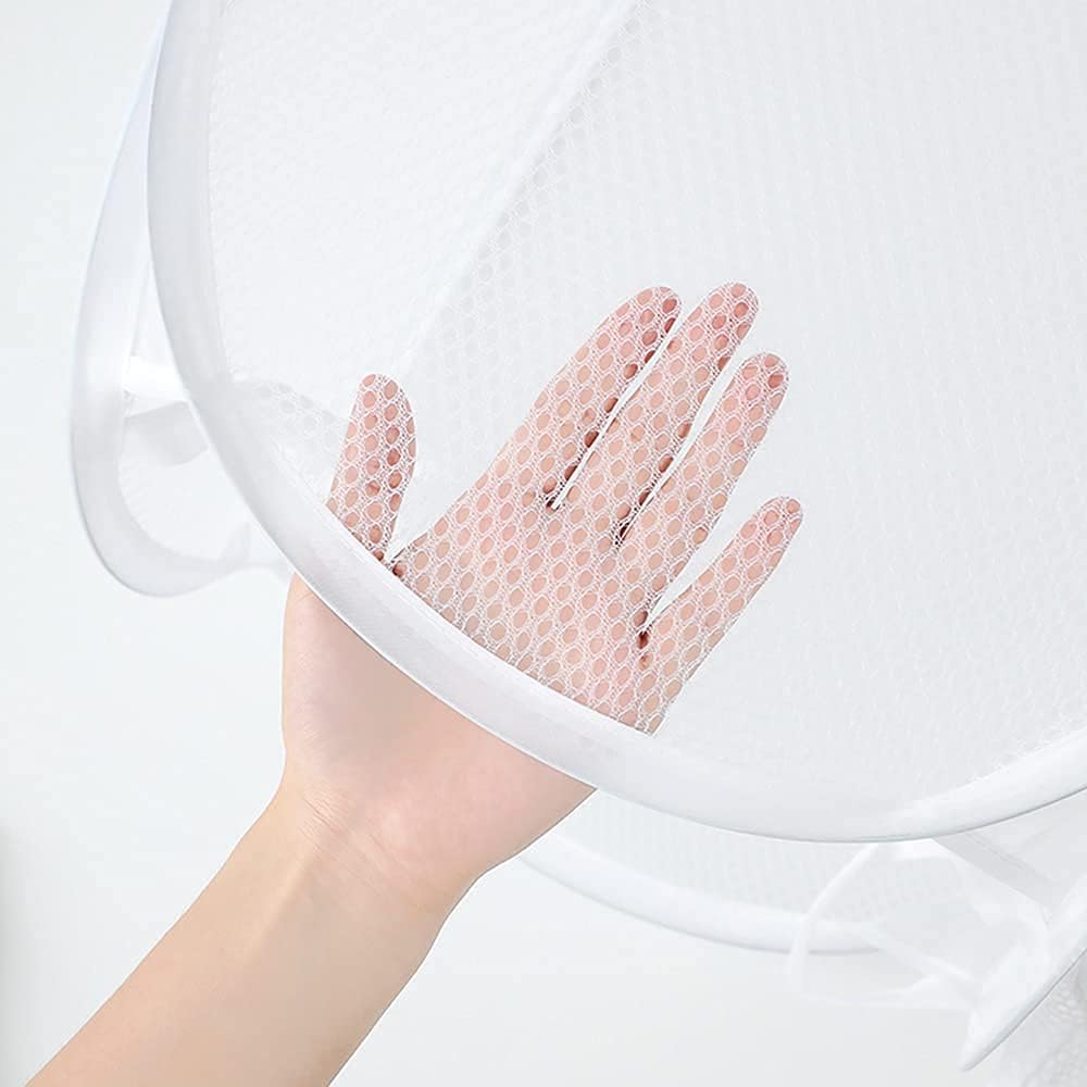Pop up Laundry Hamper, Portable Foldable Mesh Clothes Hamper for Kids Room, College Dorm or Travel, Collapsible Laundry Basket for Storage, White