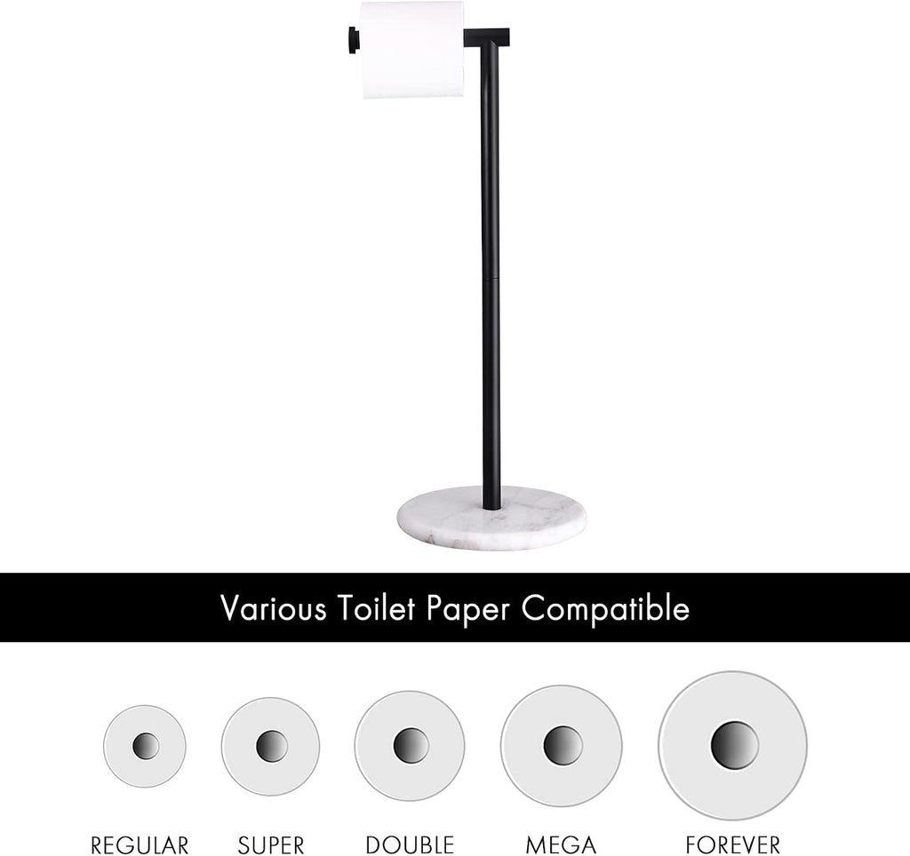 KES Black Toilet Paper Holder Stand Freestanding Toilet Paper Stand for Bathroom Tissue Roll Holder with Marble Base, 18/8 Stainless Steel Matte Black, BPH284S1-BK