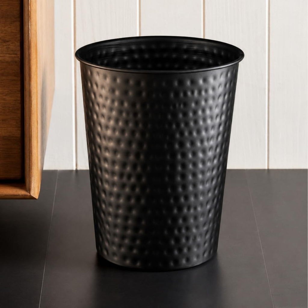 Monarch Abode Metal Bathroom Trash Can – Waste Basket for Bedroom, Office Desk, & Dorm, Hand Hammered, Durable Decorative Black Small Trash Can Bathroom Garbage Bin Wastebasket