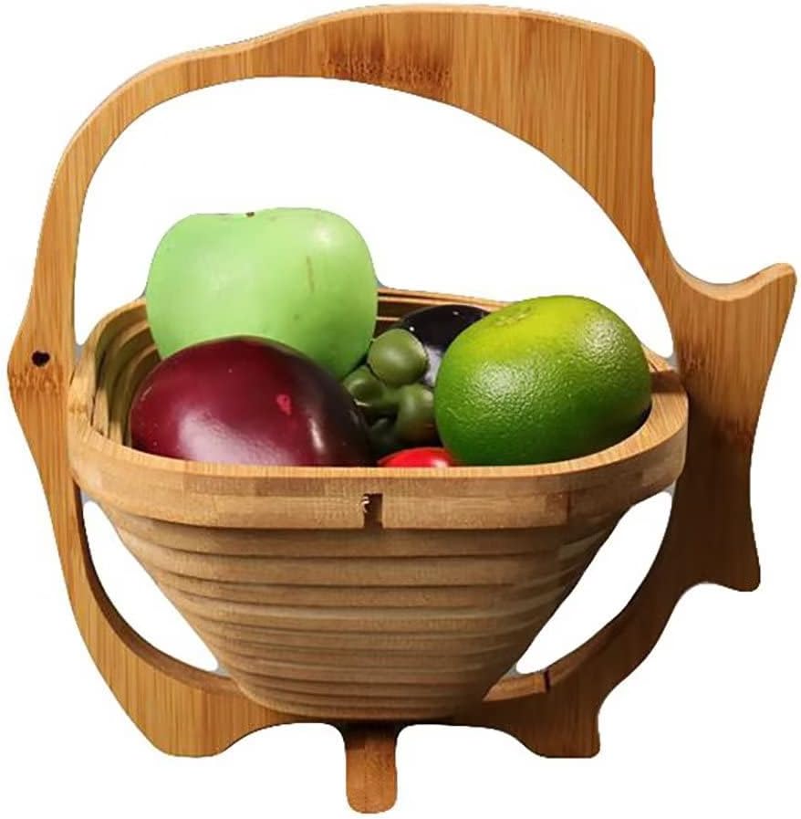 Dried Fruit And Nuts Gift Basket Natural Bamboo Collapsible Fruit Picker Basket In Fish Shape for Kitchen Dinner Table