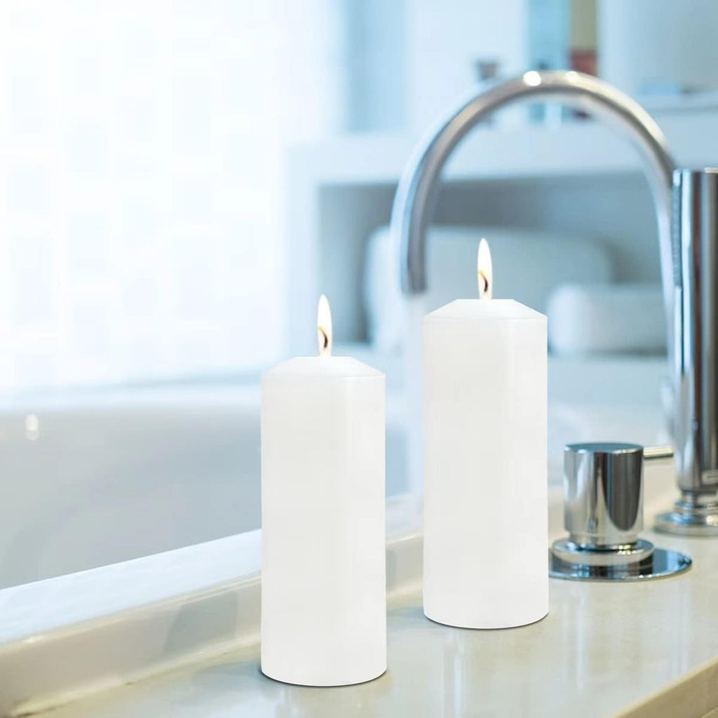 Pillar Candles Set of 2, Unscented Large White Emergency Candle, 3x8 inches Hand Poured Tall Candles Bulk, Non-Toxic Smokeless Dripless and Unscented Candles for Home Wedding Decor