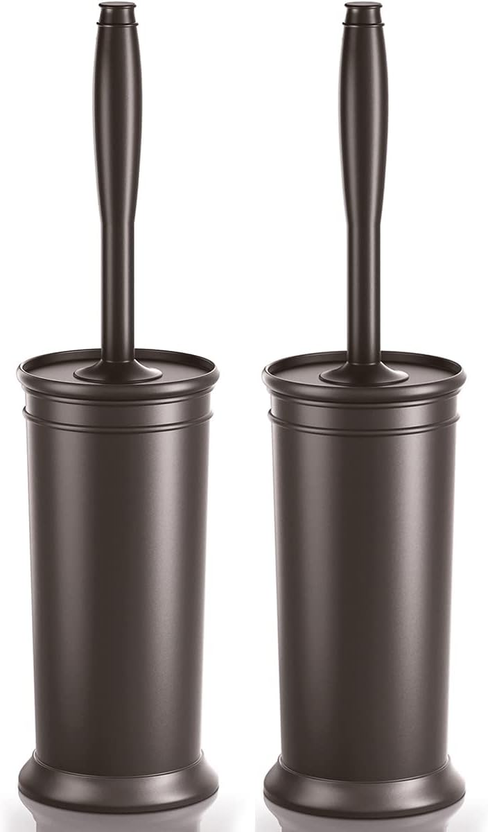 Toilet Brush and Holder 2 Pack, Toilet Bowl Brush with Extra Long Handle, Toilet Scrubber and Covered Holder, Toilet Brushes for Bathroom-Space Saving, Covered Brush, Durable, Deep Cleaning(Bronze)