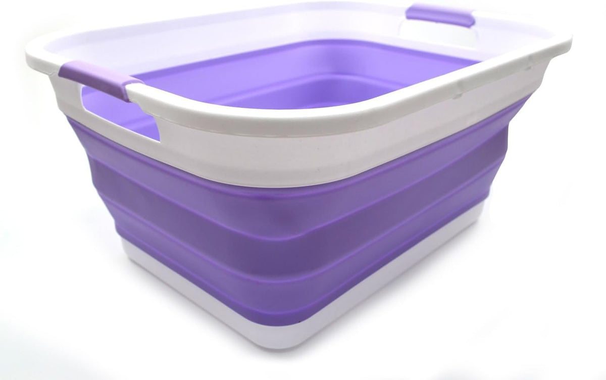 SAMMART 41L (10.8 gallon) Collapsible Plastic Laundry Basket-Foldable Pop Up Storage Container/Organizer-Portable Washing Tub-Space Saving, Water capacity: 32L (8.4 gallon) (Rectangular, Lt. Purple)