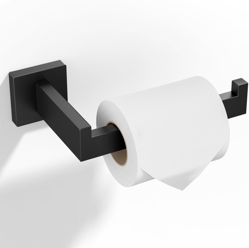 HITSLAM Matte Black Fit Jumbo Rolls Large Toilet Paper Holder Wall Mount Premium 304 Stainless Steel Square Toilet Paper Roll Holder for Bathroom Rustproof