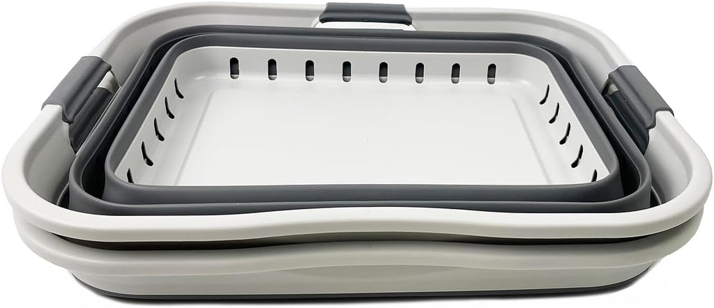 SAMMART 42L (11 Gallon) Set of 2 Collapsible Plastic Storage Basket - Foldable Pop Up Storage Container - Portable Laundry Organizer - Space Saving Hamper (Grey/Steel Grey, 42L (Style B))