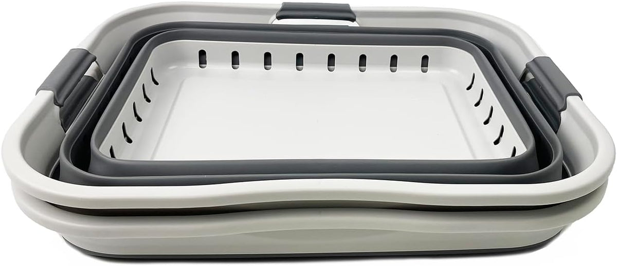 SAMMART 42L (11 Gallon) Set of 2 Collapsible Plastic Storage Basket - Foldable Pop Up Storage Container - Portable Laundry Organizer - Space Saving Hamper (Grey/Steel Grey, 42L (Style B))