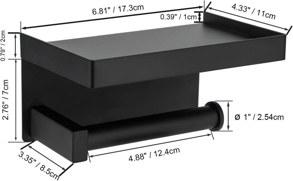 Toilet Paper Holder Tissue Roll Hanger with Shelf SUS304 Stainless Steel Matte Black Bathroom Lavatory Hardware Wall Mount Adhesive