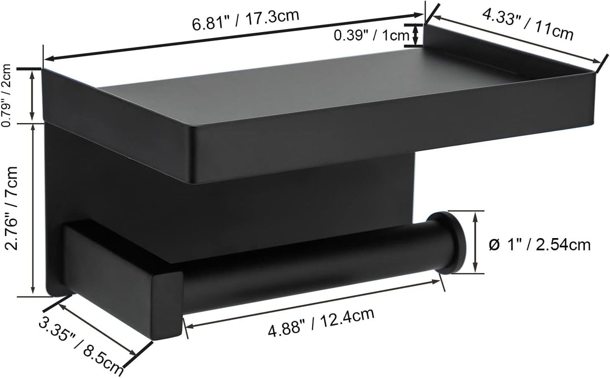 Toilet Paper Holder Tissue Roll Hanger with Shelf SUS304 Stainless Steel Matte Black Bathroom Lavatory Hardware Wall Mount Adhesive
