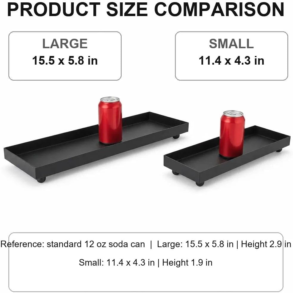 15.5"x5.8" Matte Black Rectangular Metal Tray, Candle & Jewelry Organizer