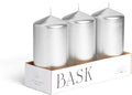 Metallic Cone Top Pillar Candles by Bask - Set of 3-3" x 6" Dripless Unscented Holiday Candles in Metallic Silver for Home Decor, Relaxation & All Occasions