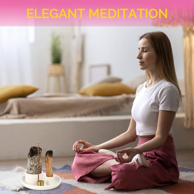 Sage Holder for Burning with Incense Stick Holder, All in One Ceramic Holder for Meditation and Room Home Decor