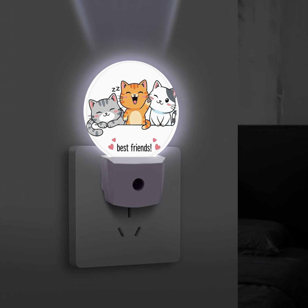 Round LED Night Light,Gray White Black Orange Cats LED Night Light Plug into Wall with Dusk to Dawn Light Sensor White Energy Efficient Nightlight for Bedroom Hallway Living Room Kitchen