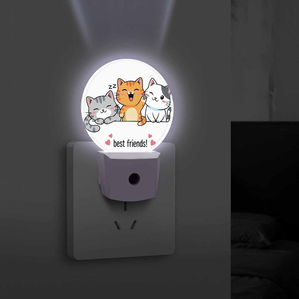 Round LED Night Light,Gray White Black Orange Cats LED Night Light Plug into Wall with Dusk to Dawn Light Sensor White Energy Efficient Nightlight for Bedroom Hallway Living Room Kitchen