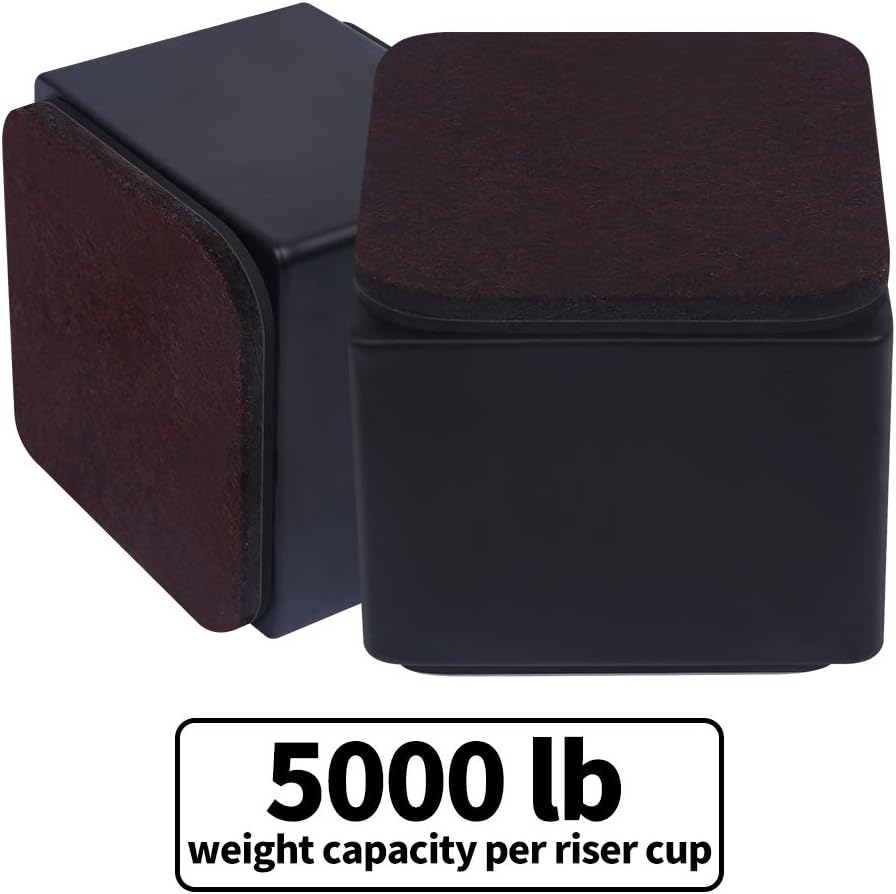Ezprotekt 2 Inch Bed Riser - Solid Steel Self Adhesive Furniture Riser or Bed Lift, Creates an Additional 2 Inches of Height for Table, Chair, Desk or Sofa (4Pack,2 Inch Black)