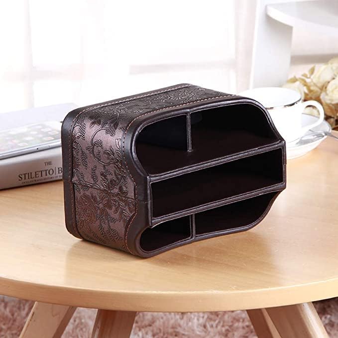 PU Leather Remote Control Organizer with 360° Spinning Design,Desk Organizer for TV Remote,Phone,Pen,Glasse,Mail,Tablet,Calculator,Controller-Home & Office Storage Caddy (Antique Brown)