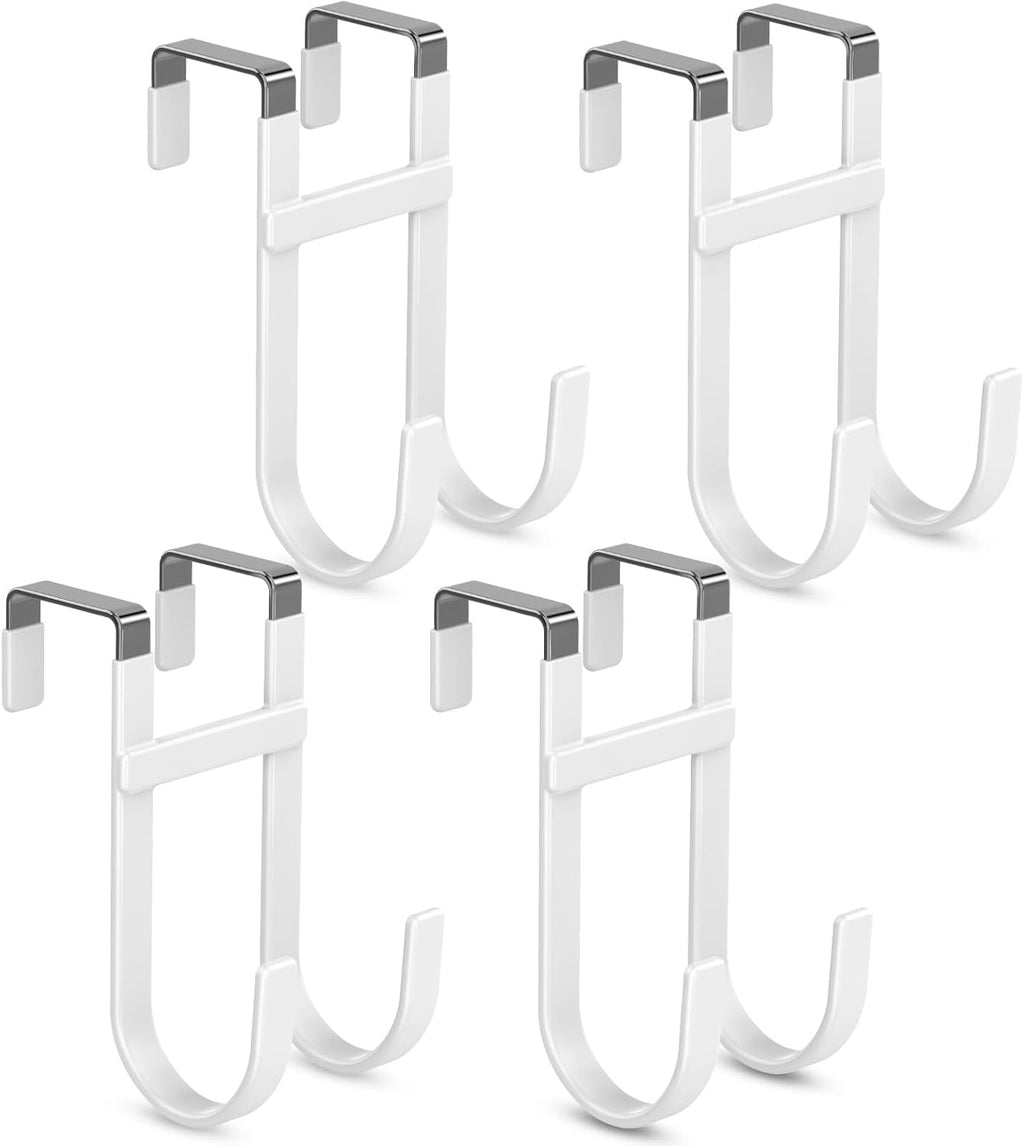 FYY Over the Door Hooks, Double-Hanger 4 Pack, Fits Doors 1 3/8" White