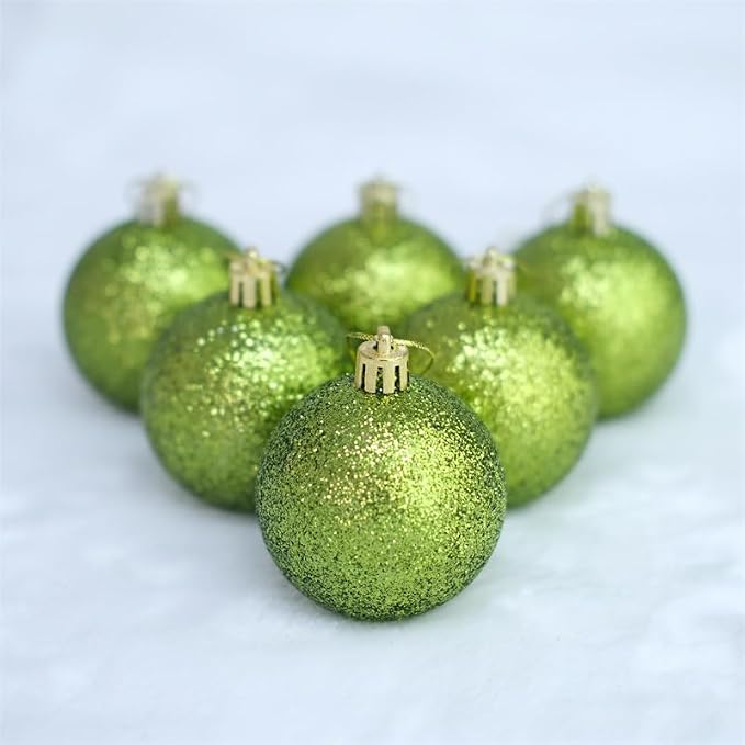 YYCRAFT Glitter Lime Green Shatterproof Christmas Ornament 8cm Unique Color Ornament for Holiday Decor Wreaths Garlands Box Set (9 Pack,Lime Green)