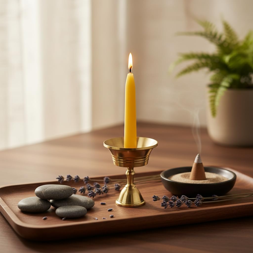 20 Min Beeswax Meditation Candles – 50 Pack, Includes Mini Candle Holder & 12 Wax Dots, Slow Burn, Natural Unscented, Yoga Prayer Mindfulness & Relaxation