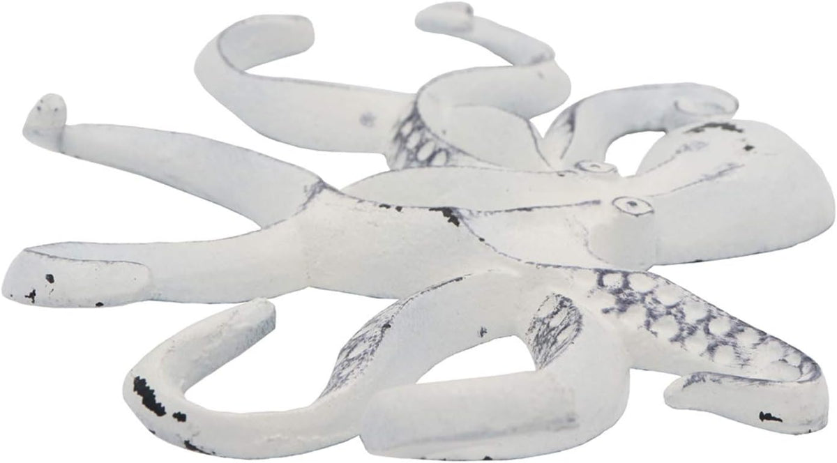 Octopus Keys Hook, Decorative Wall Mounted Nautical Wall Rack, Antique Key Holder Hook, Cast Aluminum Hanger for Hand Towel, Bathrobe, Jacket, Bedroom, Bathroom, Kitchen & Balcony (Distressed White)