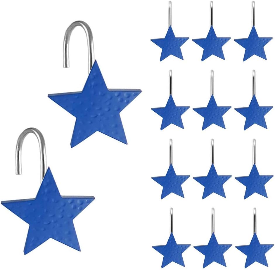 Gracelife 12Pcs Star Design Shower Curtain Hooks Resin Decorative Anti Rust Shower Curtain Hangers for Bathroom Fashionable Starfish Shower Curtain Hooks (Blue)