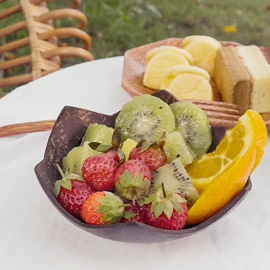 Rainforest Bowls Set of 2 Jumbo Star Coconut Bowls, 2 Wooden Spoons & 2 Reusable Bamboo Straws - 100% Natural, Hand Carved by Artisans, Eco-Friendly & Sustainable - Smoothie/Acai/Salad Bowls