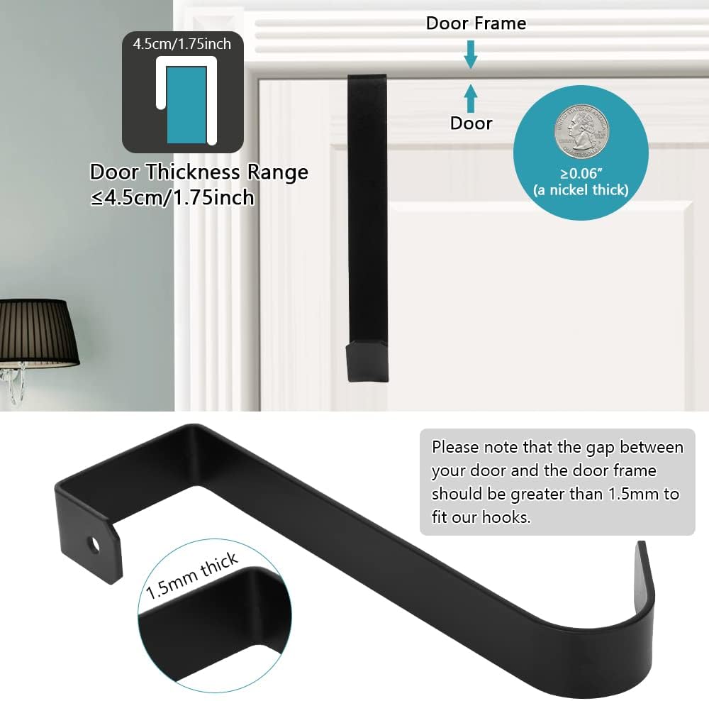 Over The Door Hooks, 6 Pack Heavy Duty Hanger Hook for Hanging (Black-6)