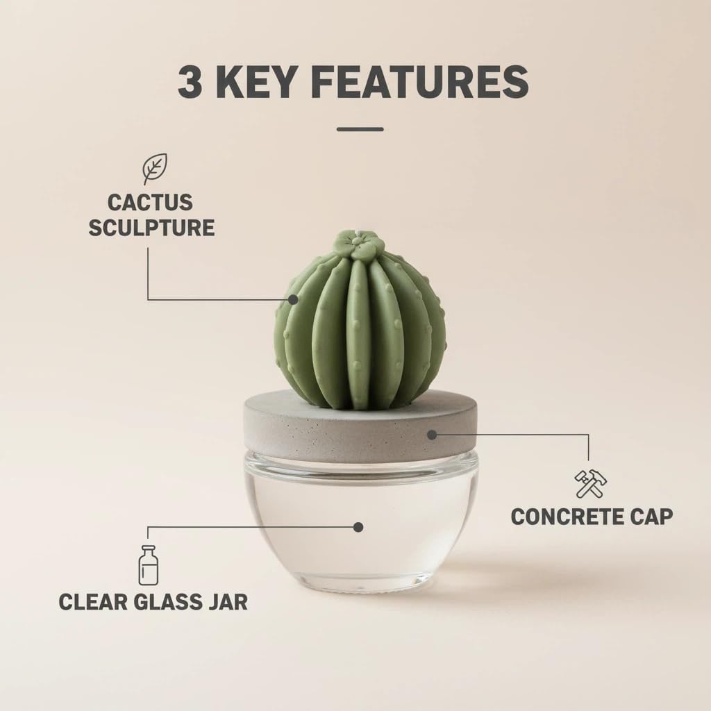 Reed Diffuser Set Ceramic Cactus Fragrance Diffuser-White Flower 3.38 fl oz (100 ml), Home Fragrance Reed Diffuser for Bathroom Office Living Room Table Decor (Ocean Breeze)