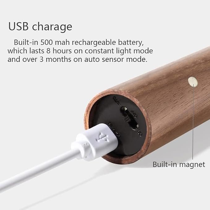 Night Light Motion Sensor Light Indoor Led Magnetic Portable Lamp No Plug USB Charge Wall Lamp for Hallway Bedroom Wardrobe Table Stairwell Cabinet Kitchen etc,Walnut