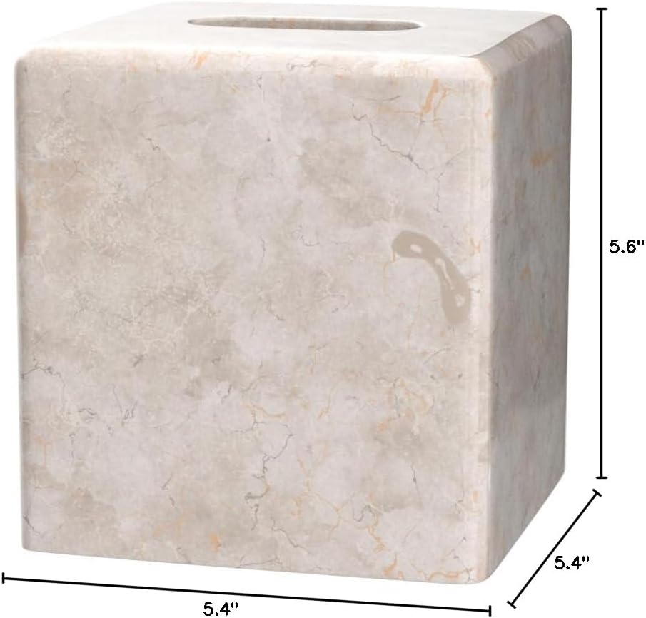 Creative Home Natural Marble Tissue Box Cover, Square Beige Tissue Holder, 5.4 x 5.4 x 5.6 H Inch (Pack of 2)