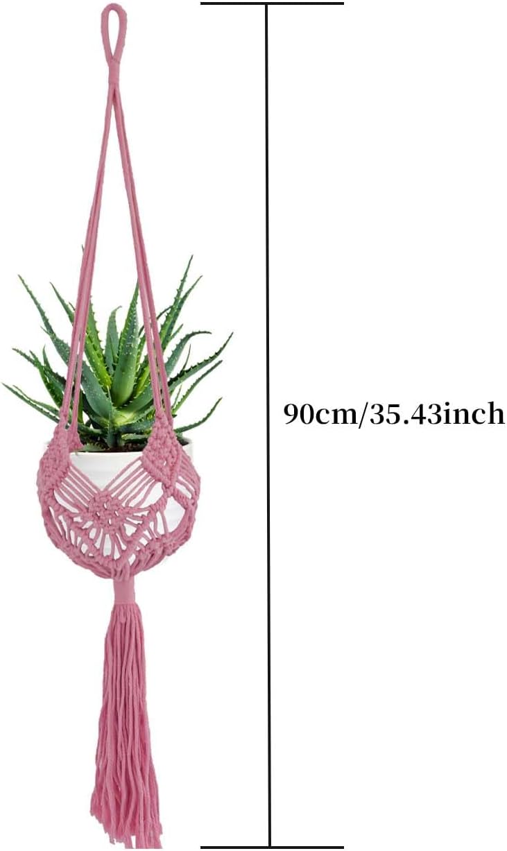 Pink Macrame Plant Hanger 2 Pack 35 Inch Cotton Rope Crochet